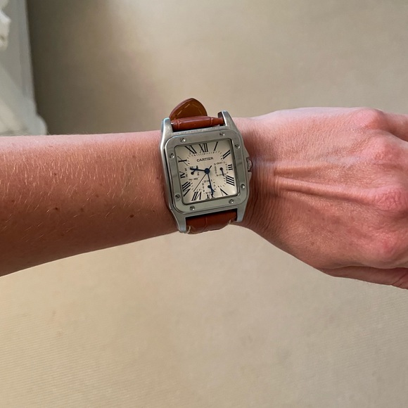 watch.  santos 100 leather strap stainless steel - Picture 16 of 16